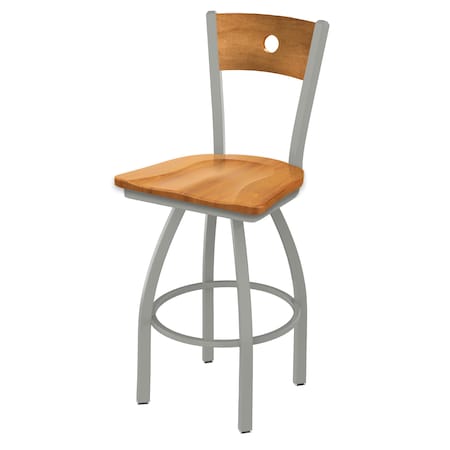 Holland Bar Stool Co 25" Swivel Counter Stool, Nickel Finish, Med Back, Med Maple Seat 83025ANMedMplBMedMpl